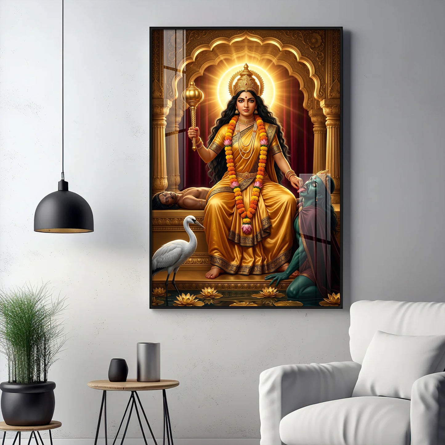 Goddess Baglamukhi Glass Finish Vertical Wall Art