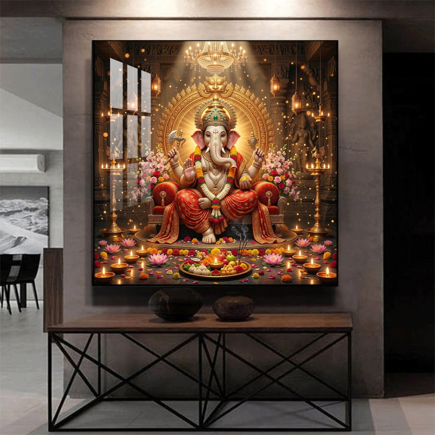 Hindu God Ganpati Ji Glass Finish Square Wall Art