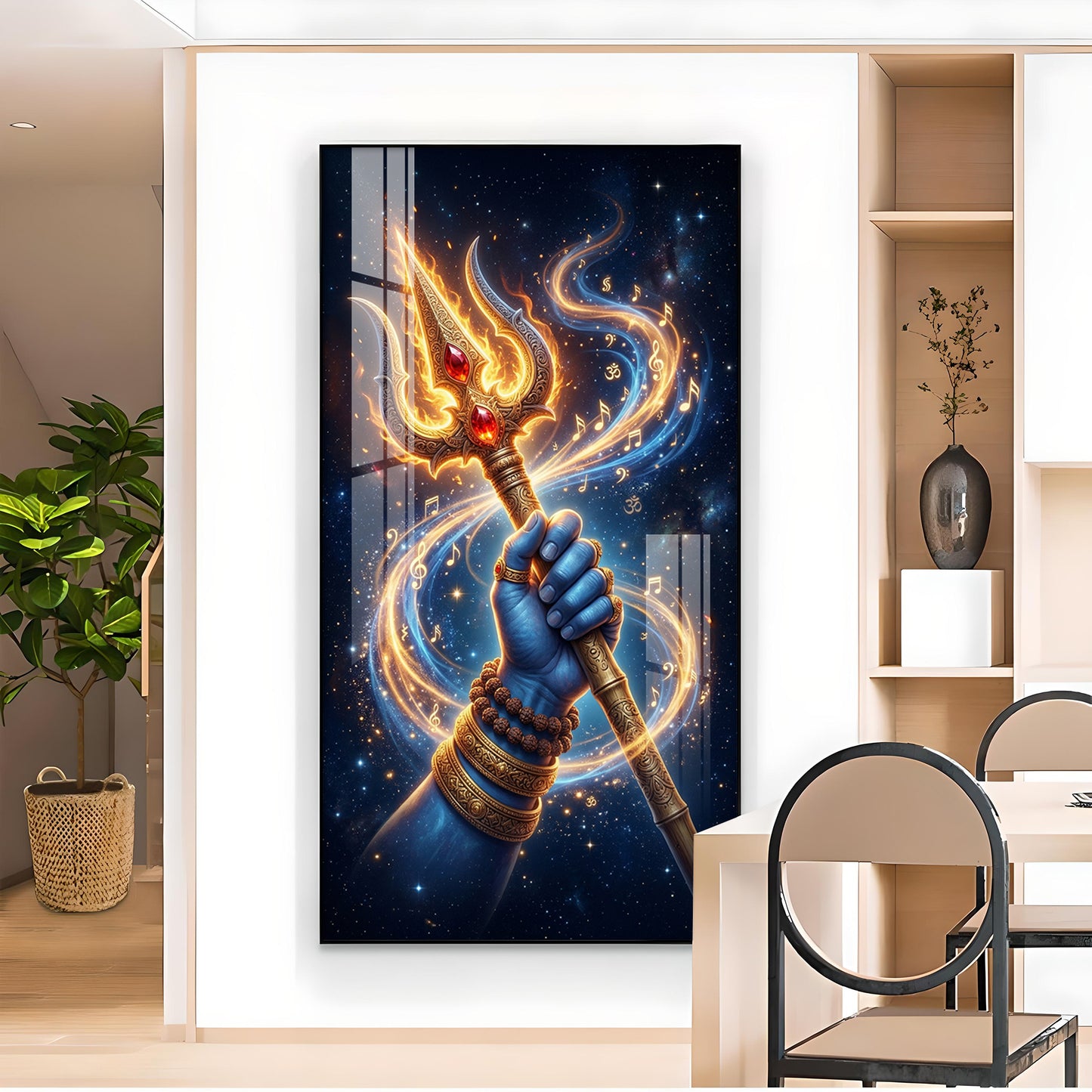Lord Shiv Ji Trishul Glass Finish Vertical Wall Art