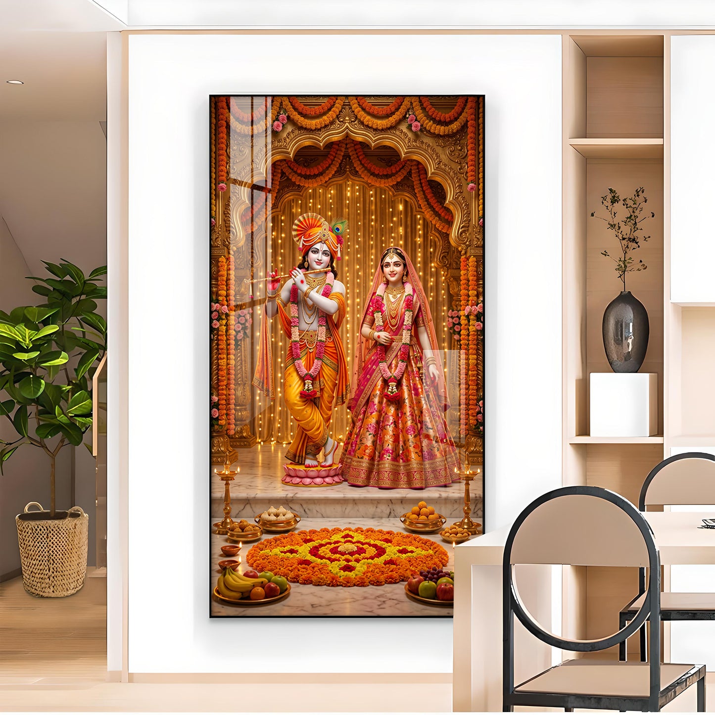 Decorative Radha Krishna Glass Finish Vertical Wall Art