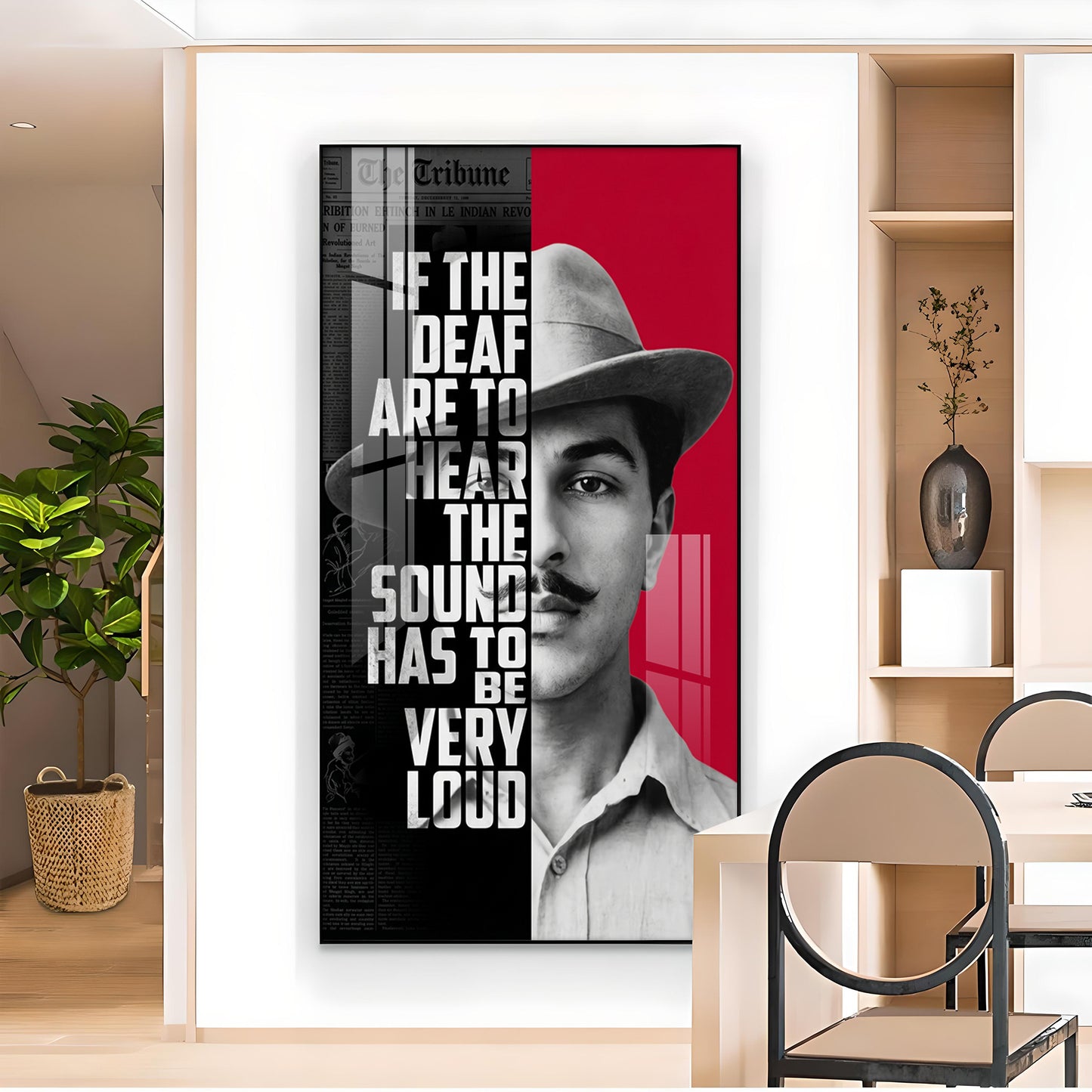 Bhagat Singh Glass Finish Vertical Wall Art