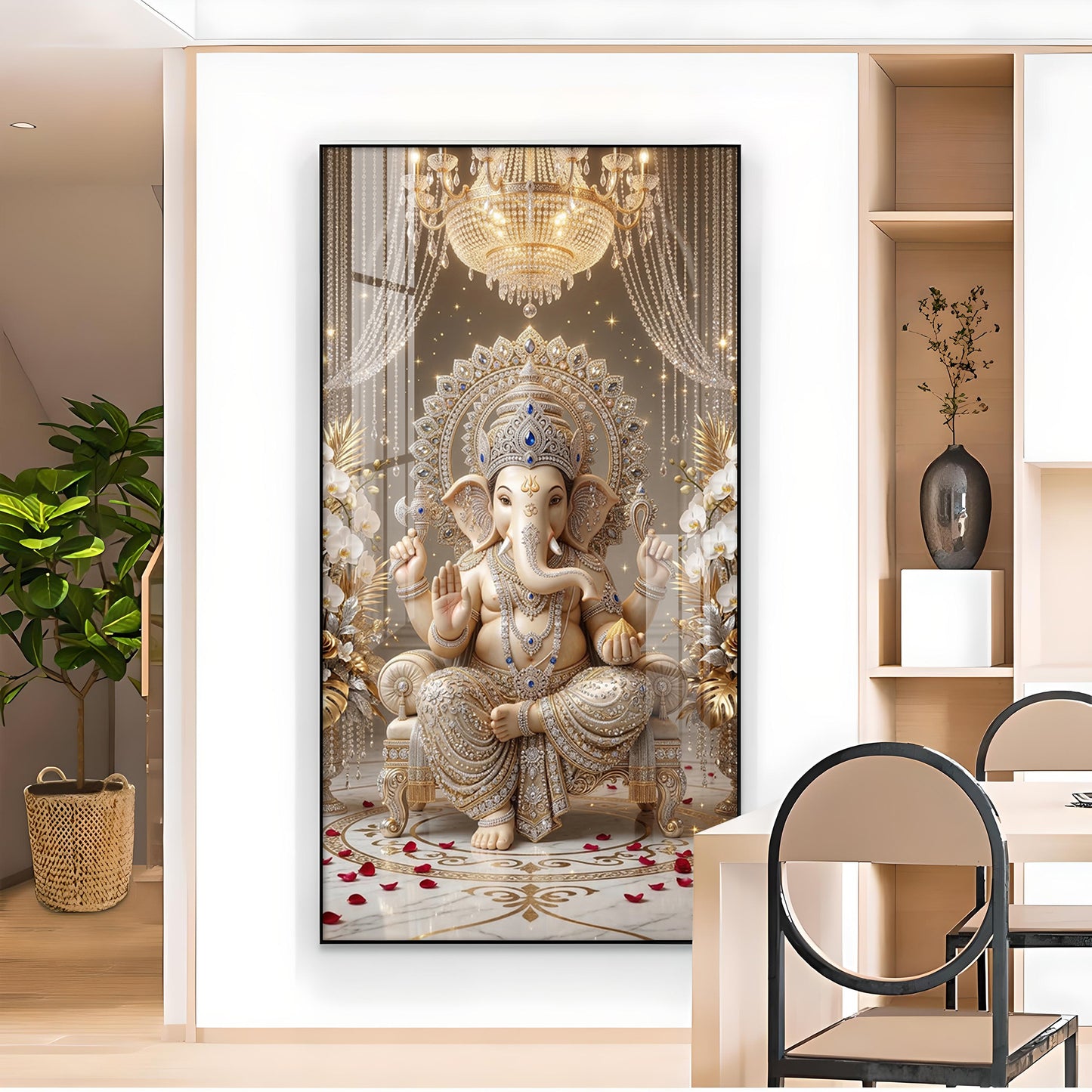 Jai Ganesh Deva Glass Finish Vertical Wall Art