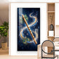 Flute With Peacock Feathers Glass Finish Vertical Wall Art