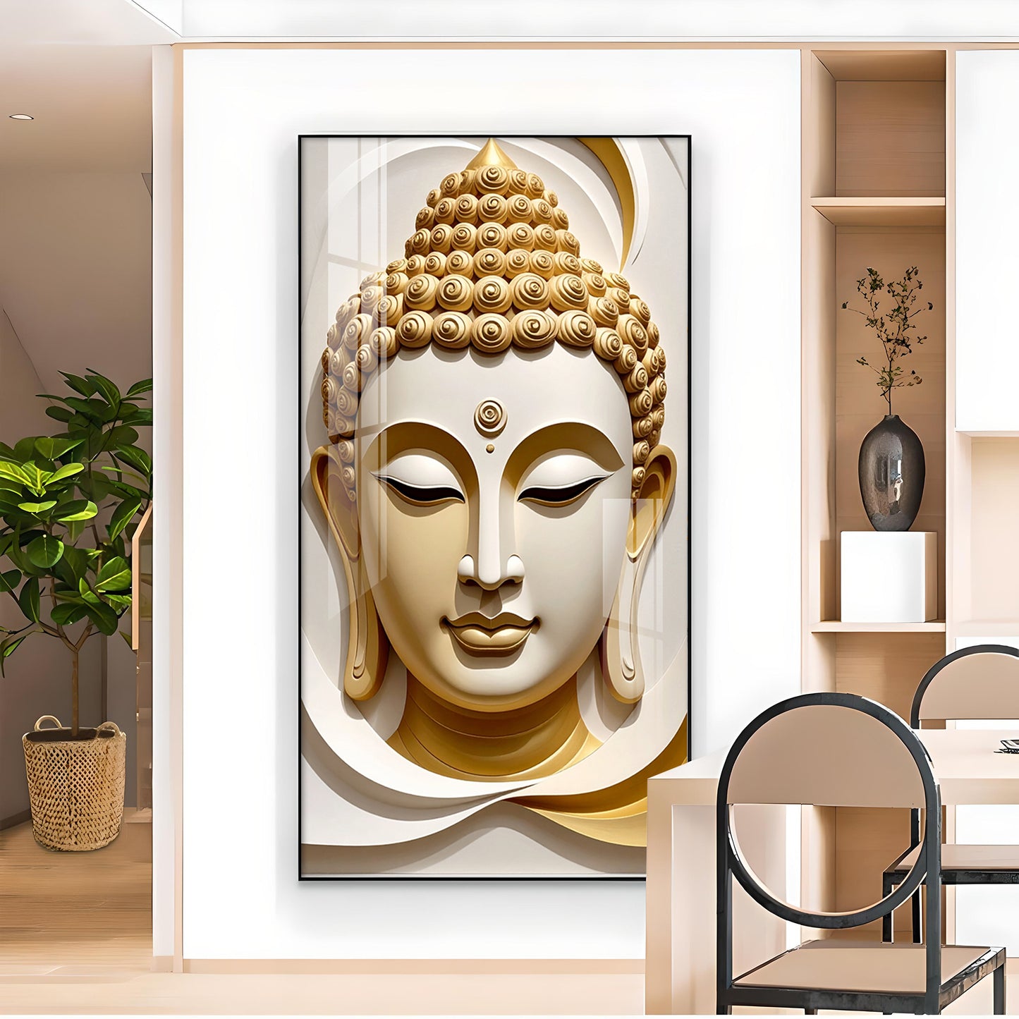 Divine Peace Buddha Glass Finish Vertical Wall Art