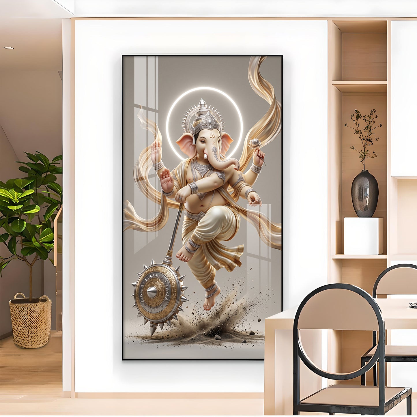 Divine Lord Ganesha ji Glass Finish Vertical Wall Art