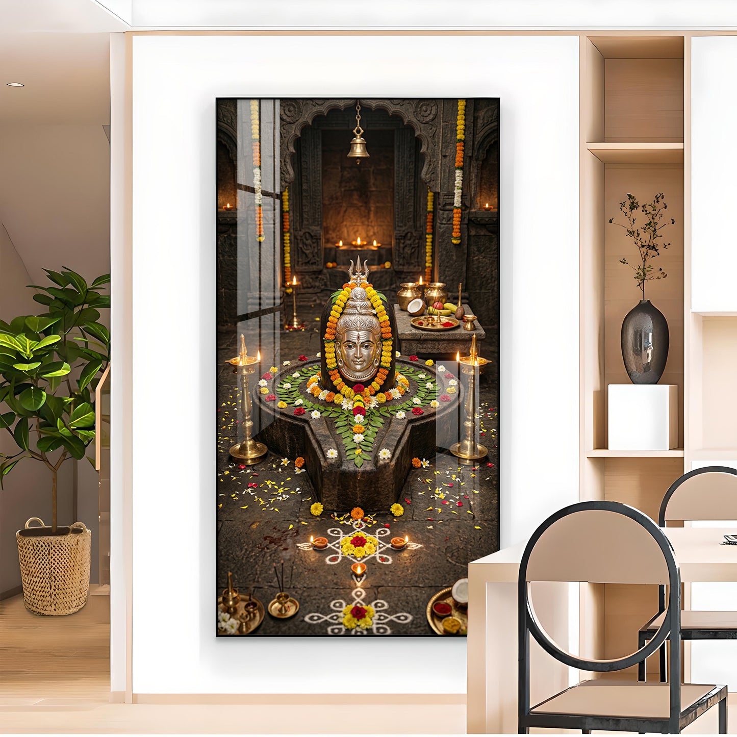 Divine Trimbakeshwar Jyotirlinga Glass Finish Vertical Wall Art