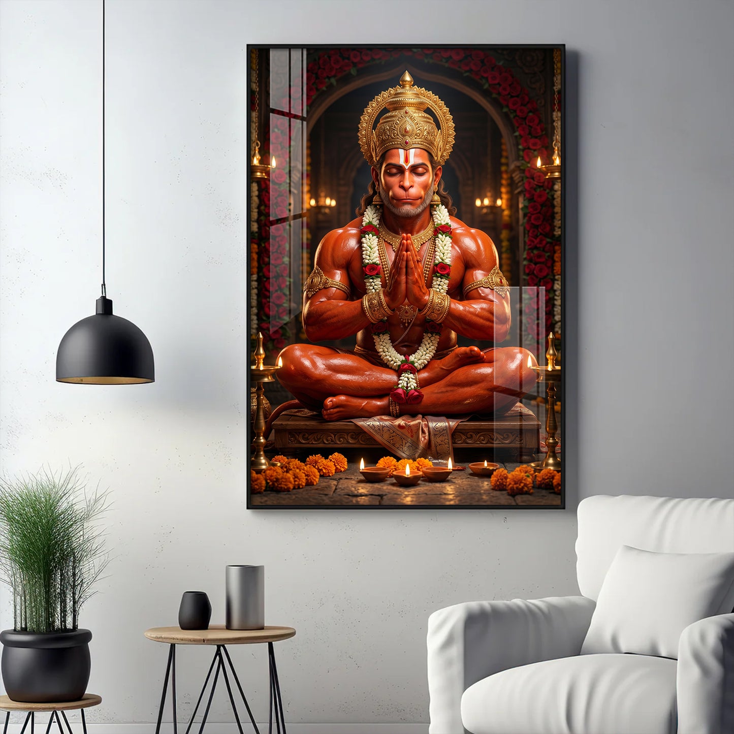 Lord Hanuman Glass Finish Vertical Wall Art