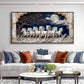 Beautiful Seven White Horses Vastu Glass Finish Horizontal Wall Art