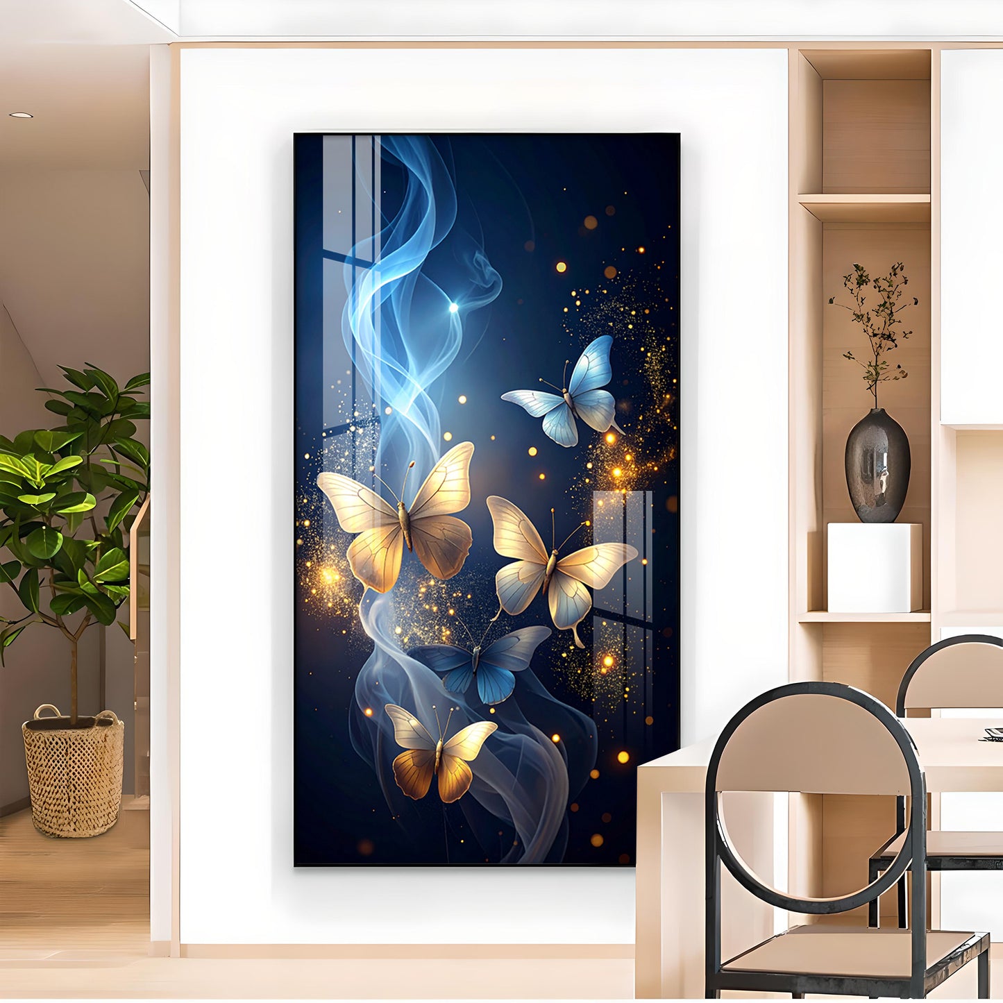 Cosmic Butterflies Glass Finish Vertical Wall Art
