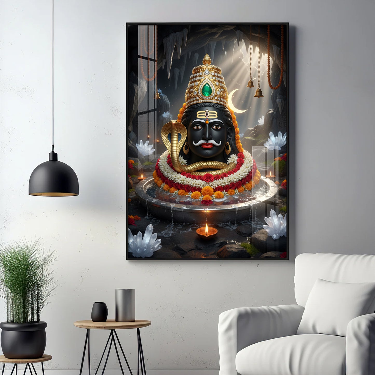 Lord Mahakal Glass Finish Vertical Wall Art