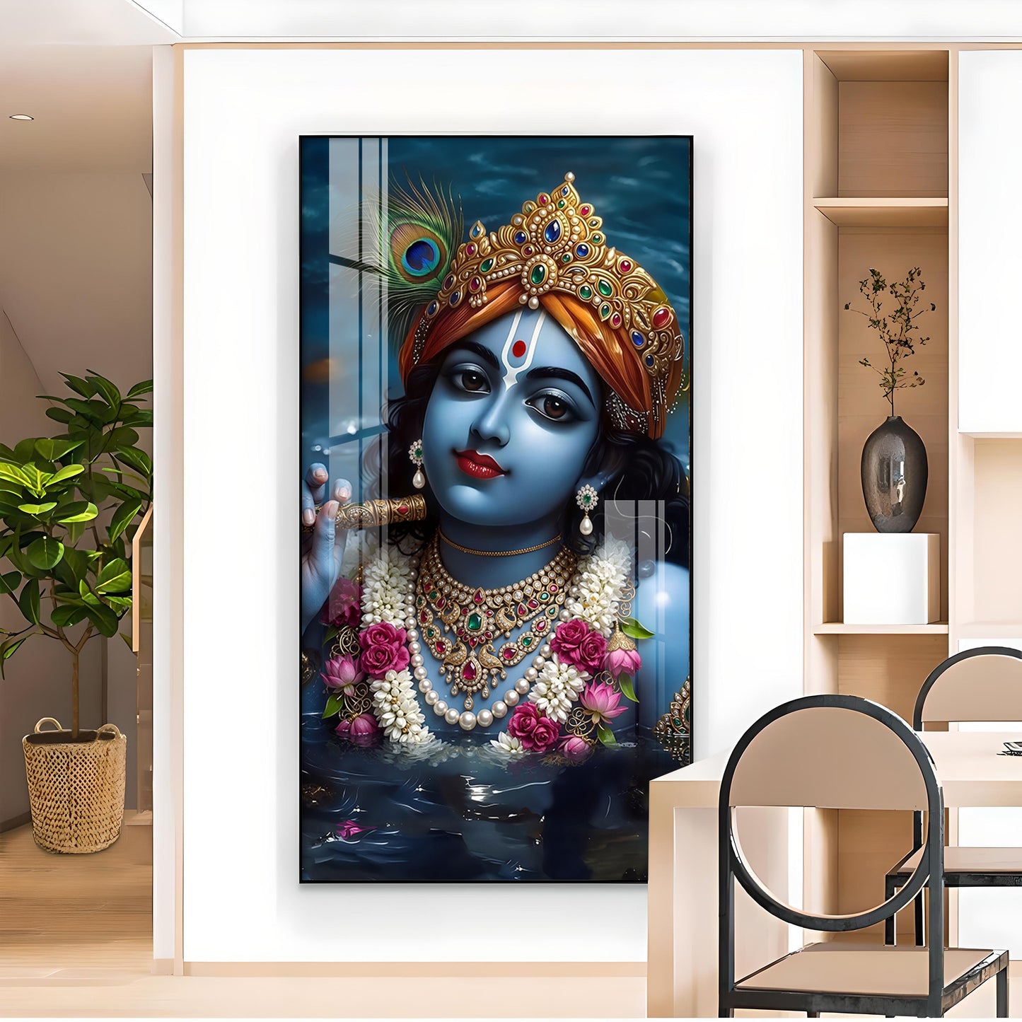 Shri Banke Bihari Glass Finish Vertical Wall Art