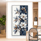 White & Blue Magnolias Flowers Glass Finish Vertical Wall Art