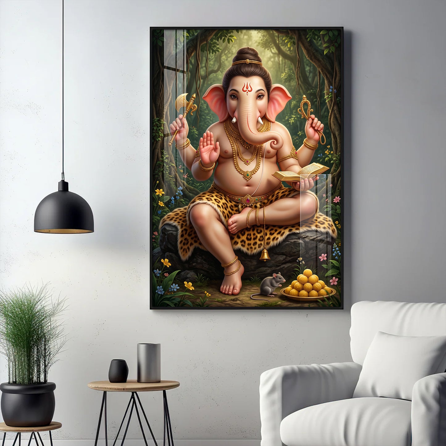 God Vighnaharta Glass Finish Vertical Wall Art