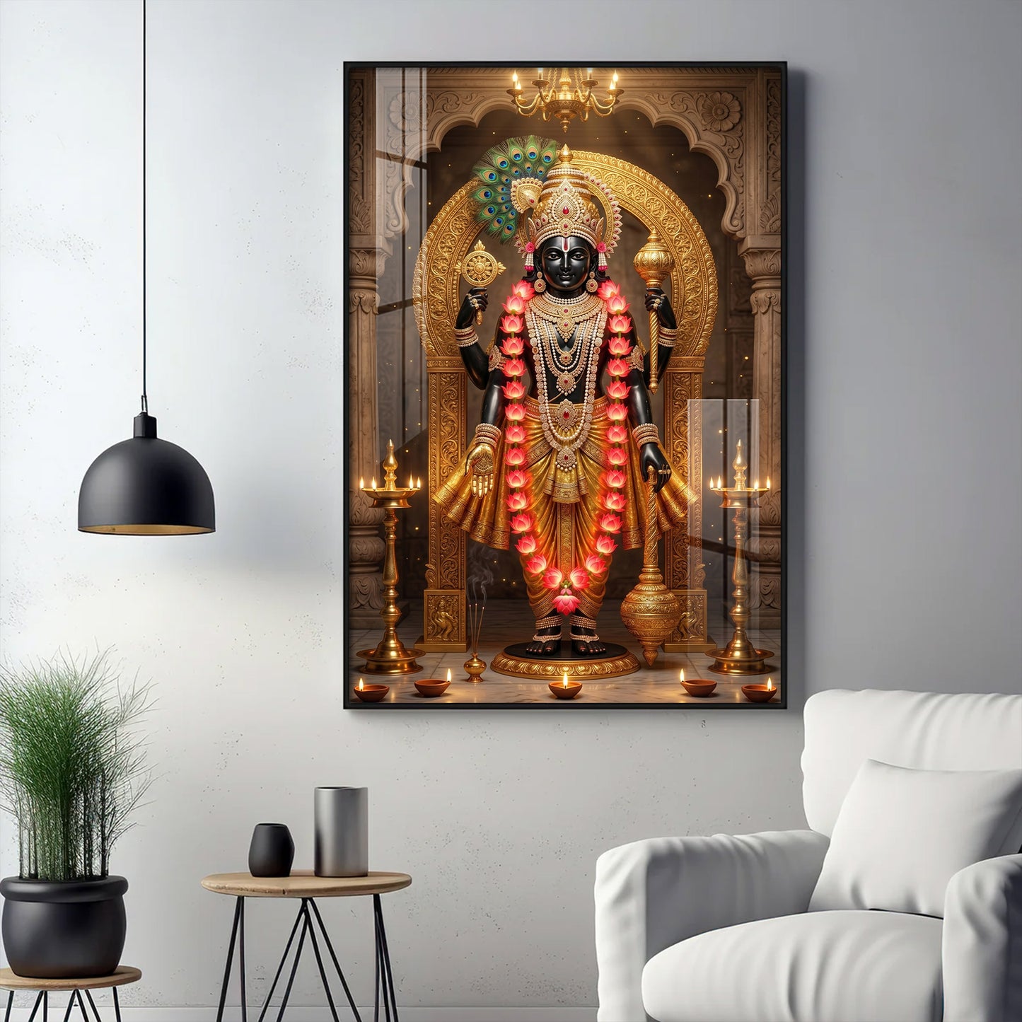 Hindu Deity Lord Venkateswara Glass Finish Vertical Wall Art