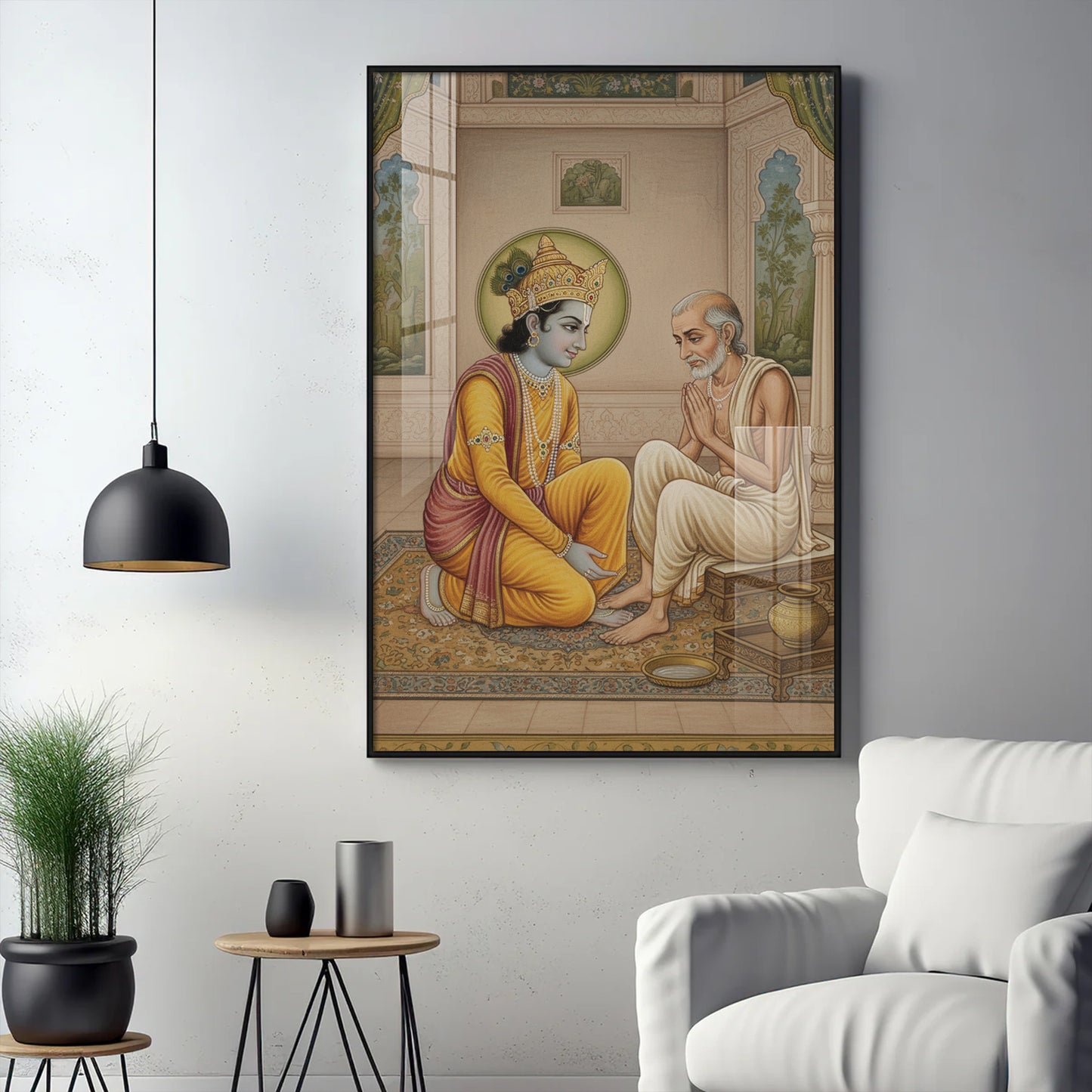 Krishna Sudama Glass Finish Vertical Wall Art