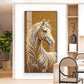 Horse In Gold & Silver Mane Glass Finish Vertical Wall Art