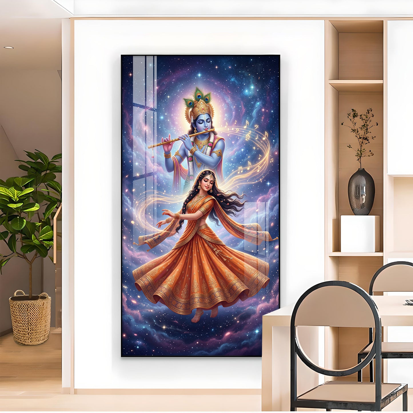 Meera Bai With Krishna Ji Glass Finish Vertical Wall Art