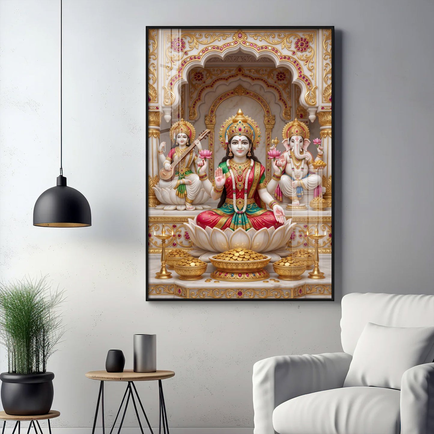 Religious Maa Laxmi Glass Finish Vertical Wall Art