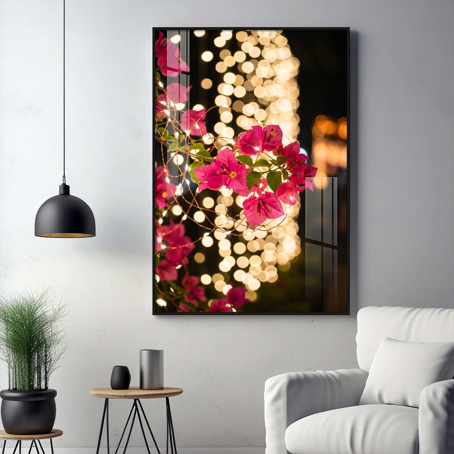 Pink Bougainvillea Flowers Glass Finish Vertical Wall Art