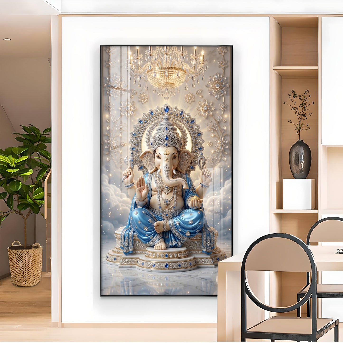 Shri Ganesh Ji Glass Finish Vertical Wall Art