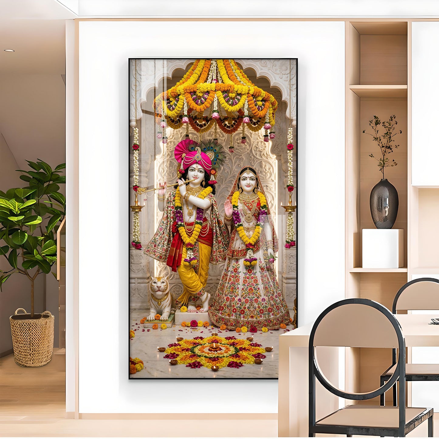 Divine Radha and Krishna Glass Finish Vertical Wall Art