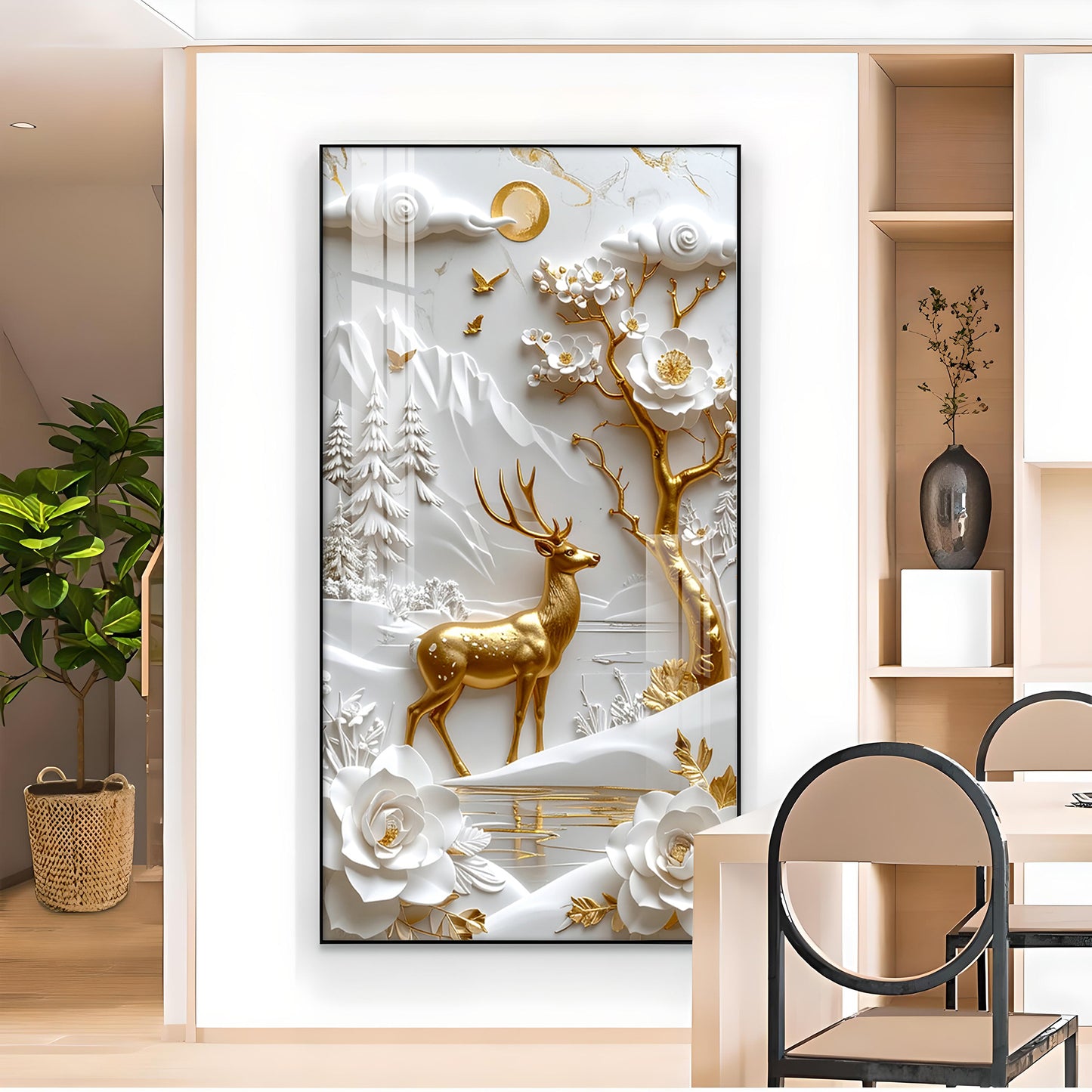 Floral Fawn Delight Glass Finish Vertical Wall Art