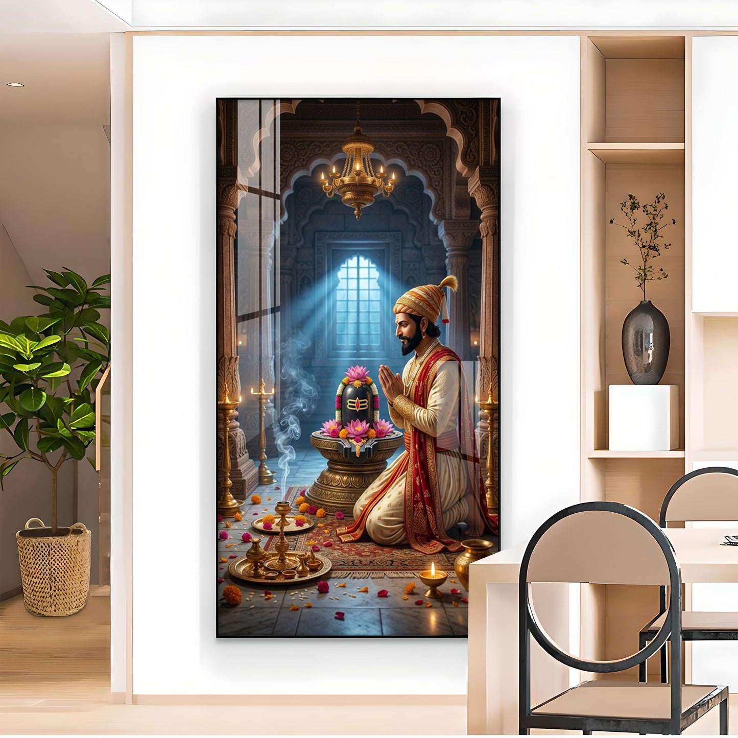 Chhatrapati Shivaji Maharaj WIth Lord Shiva Glass Finish Vertical Wall Art