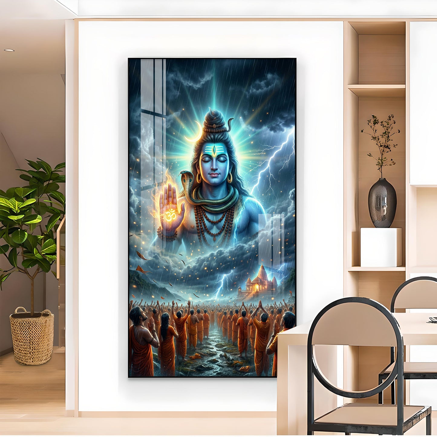 Lord Mahadev Blessing Glass Finish Vertical Wall Art