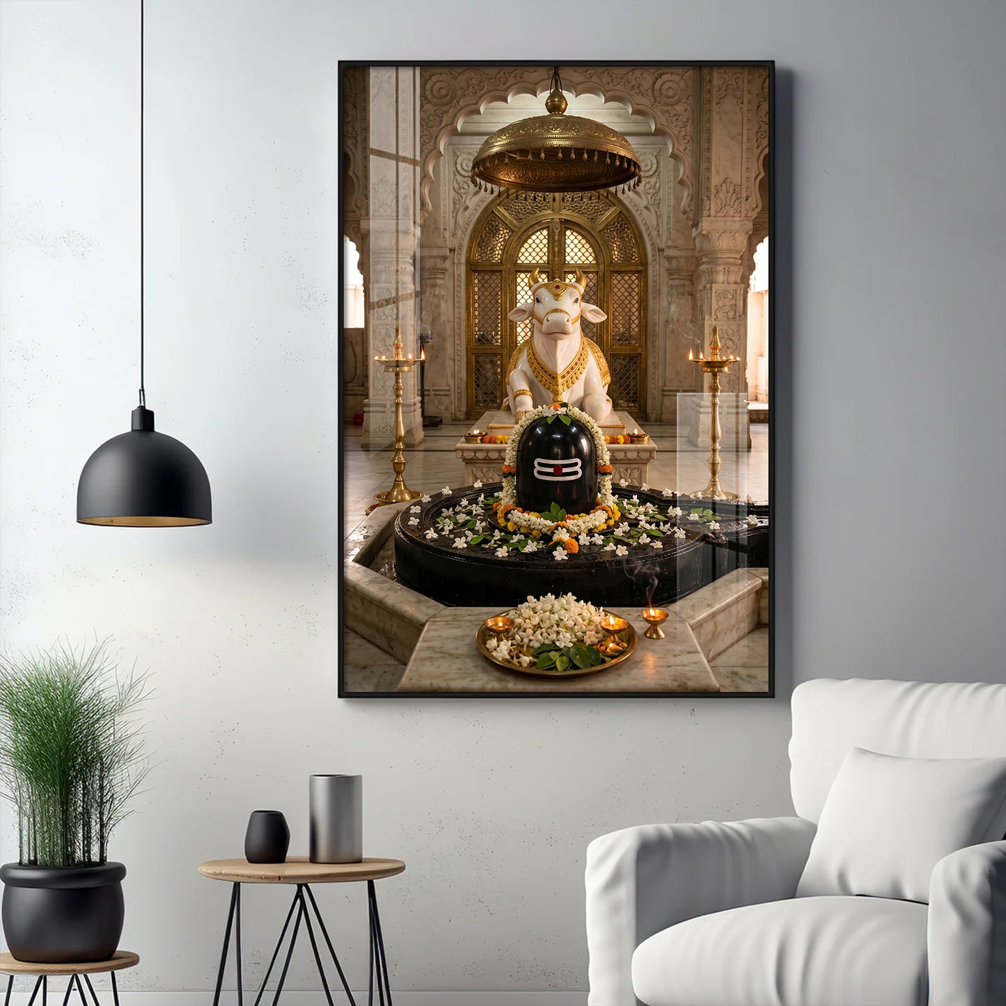 Hindu God Shiva Lingam Glass Finish Vertical Wall Art