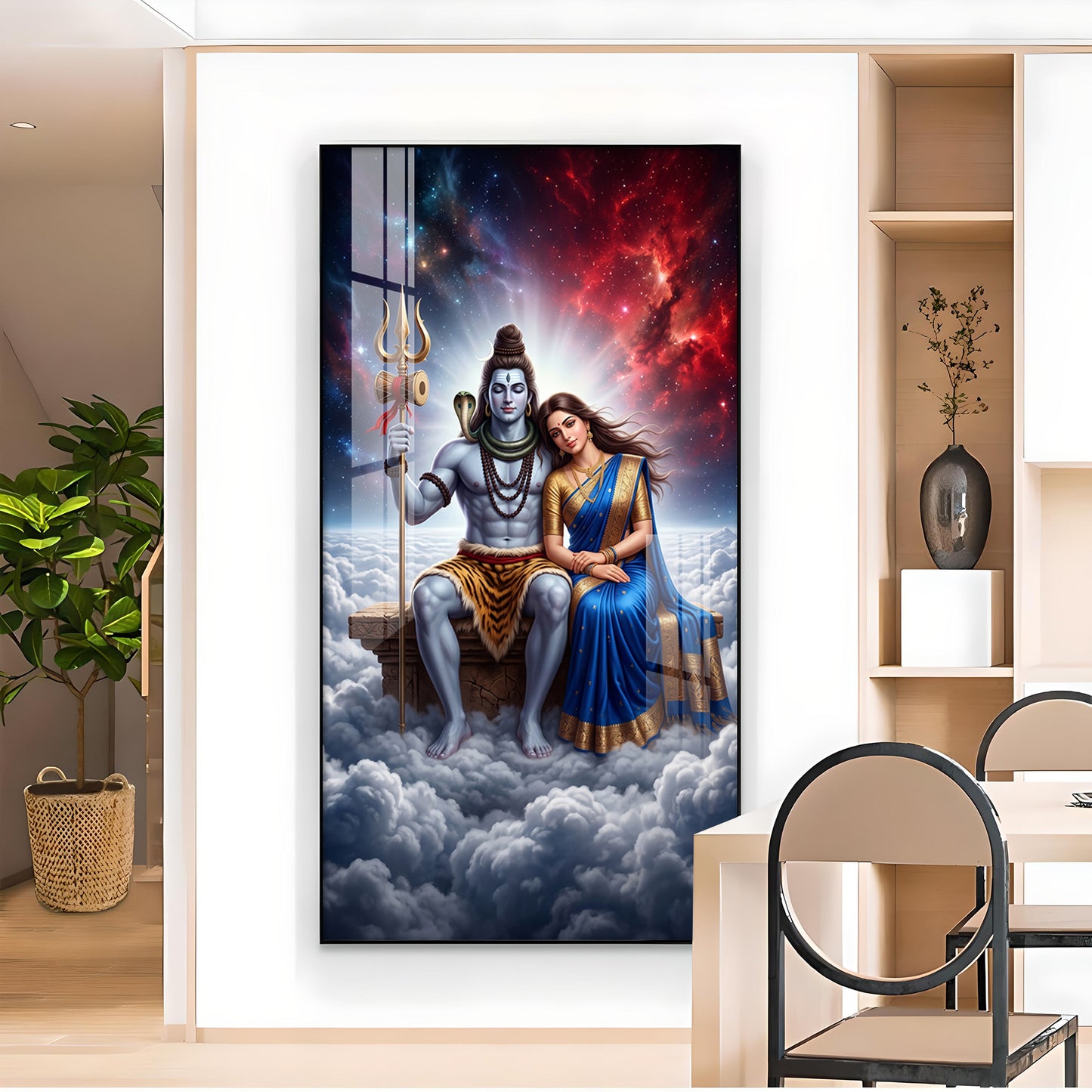 Hindu Deities Shiva & Parvati Glass Finish Vertical Wall Art
