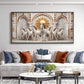 Beautiful White Running Horses Vastu Glass Finish Horizontal Wall Art