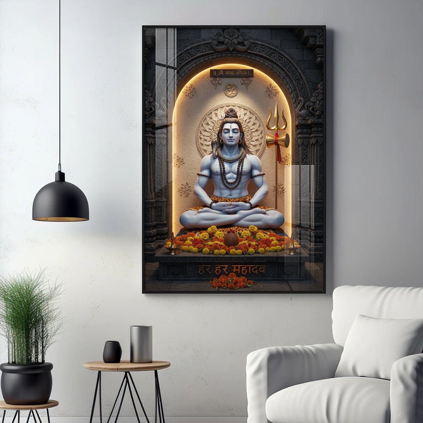 Lord Shiva In A Meditative Pose Glass Finish Vertical Wall Art