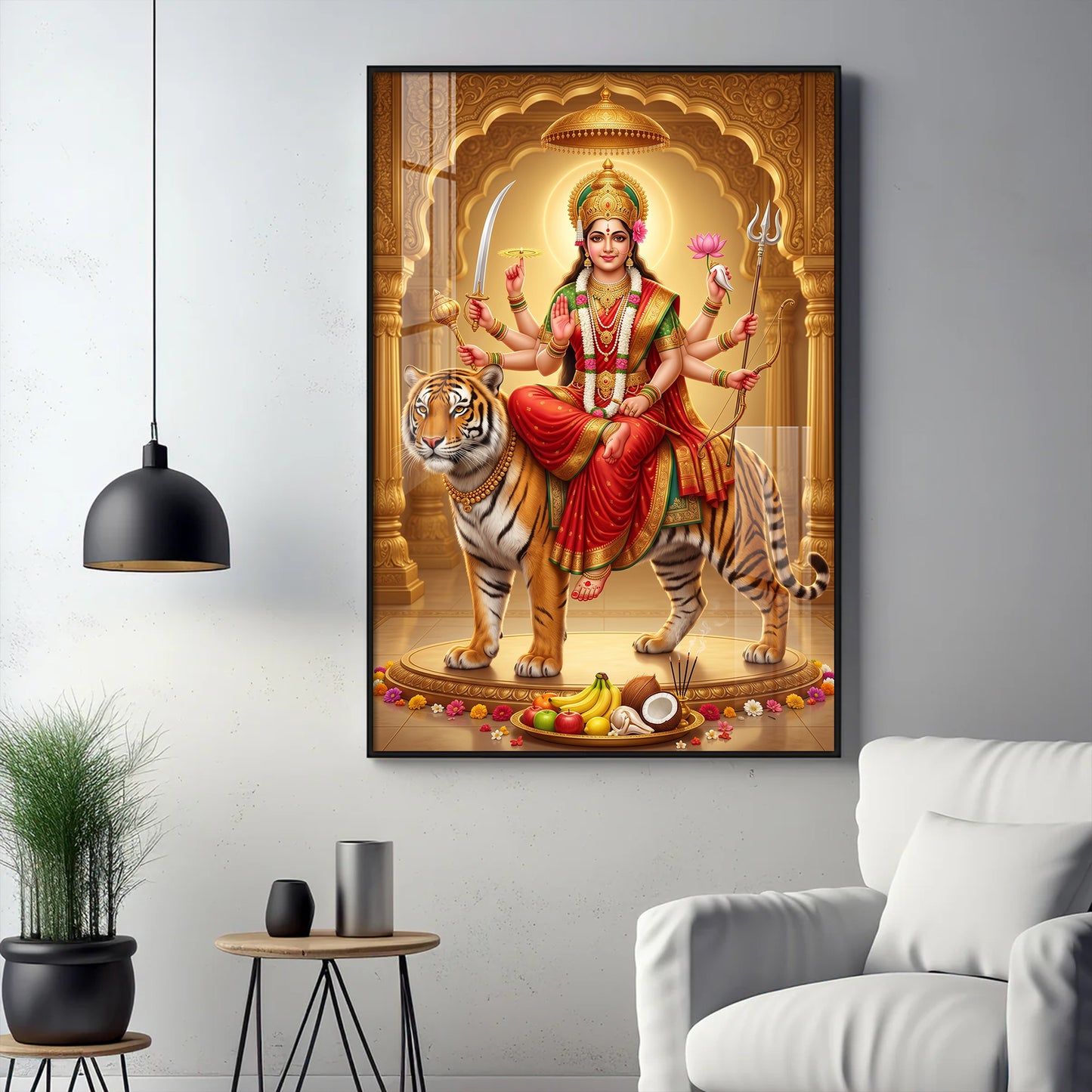 Sherawali Maa Glass Finish Vertical Wall Art