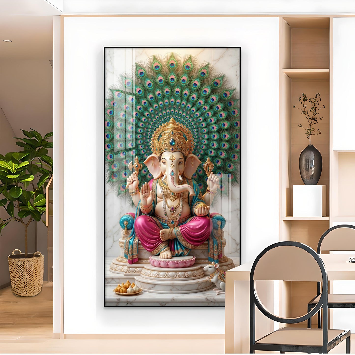 Lord Ganesha Glass Finish Vertical Wall Art