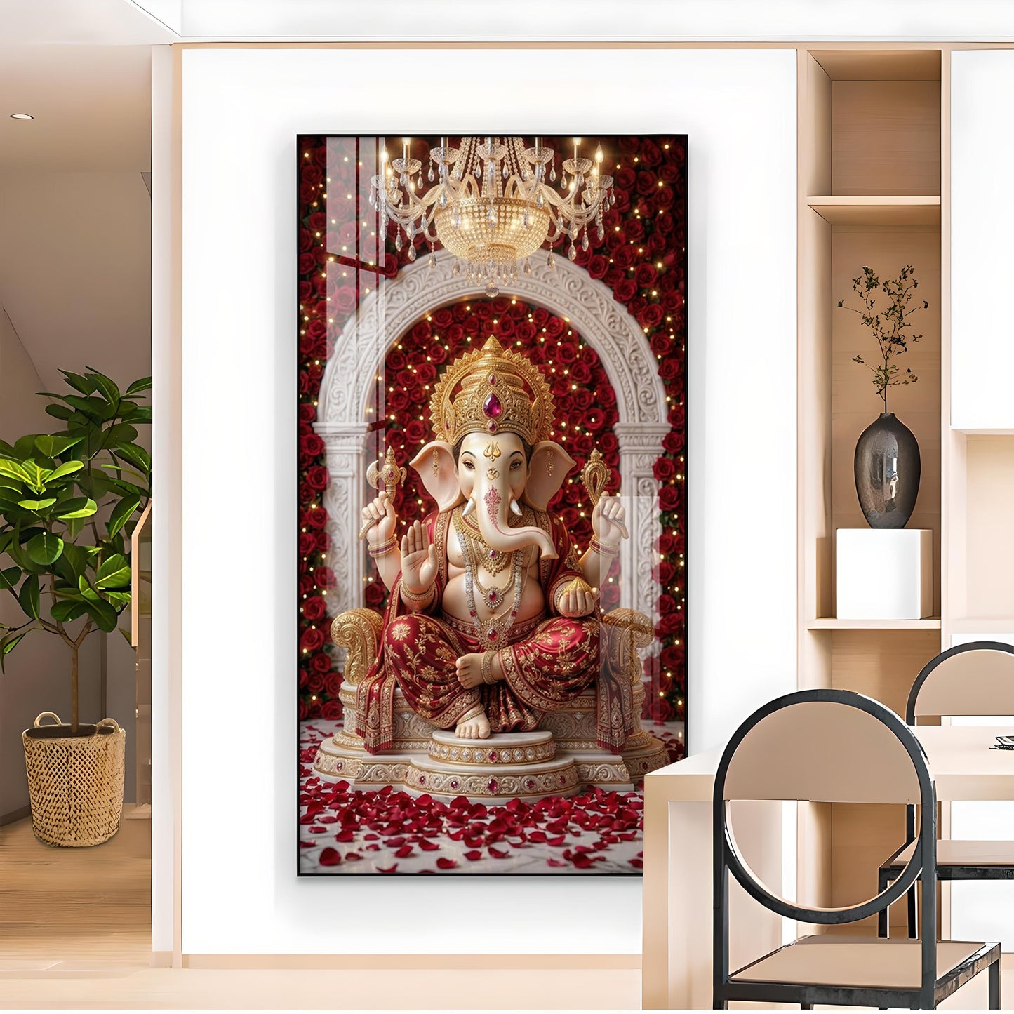 Divine Shree Ganesh Glass Finish Vertical Wall Art