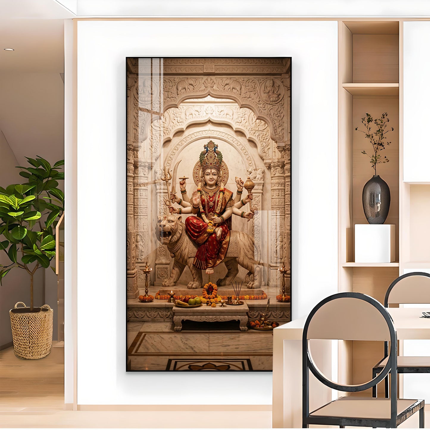 Hindu Goddess Durga Maa Glass Finish Vertical Wall Art