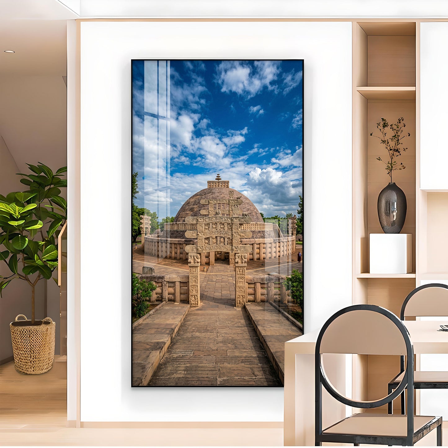 The Sanchi Stupa Glass Finish Vertical Wall Art