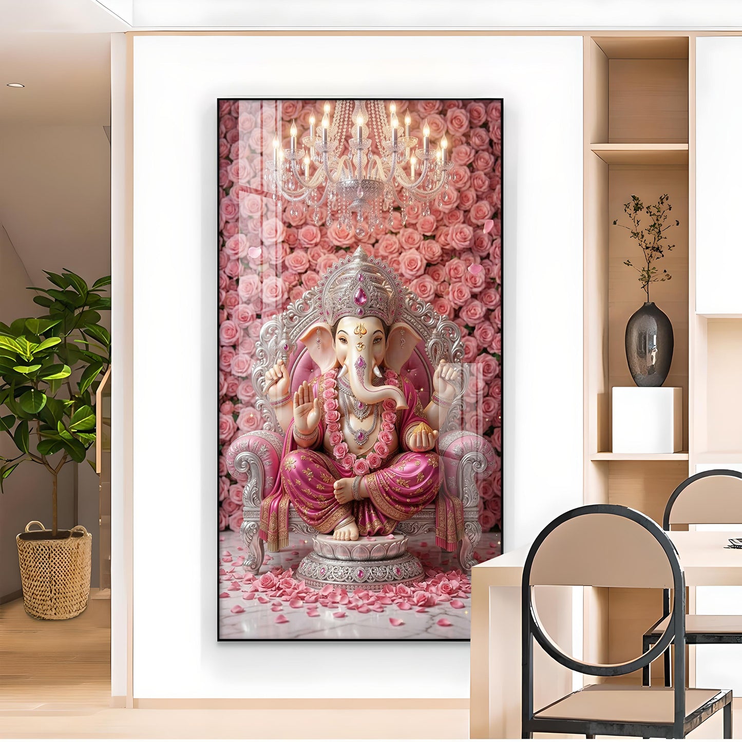 Divine Lord Ganesh Glass Finish Vertical Wall Art