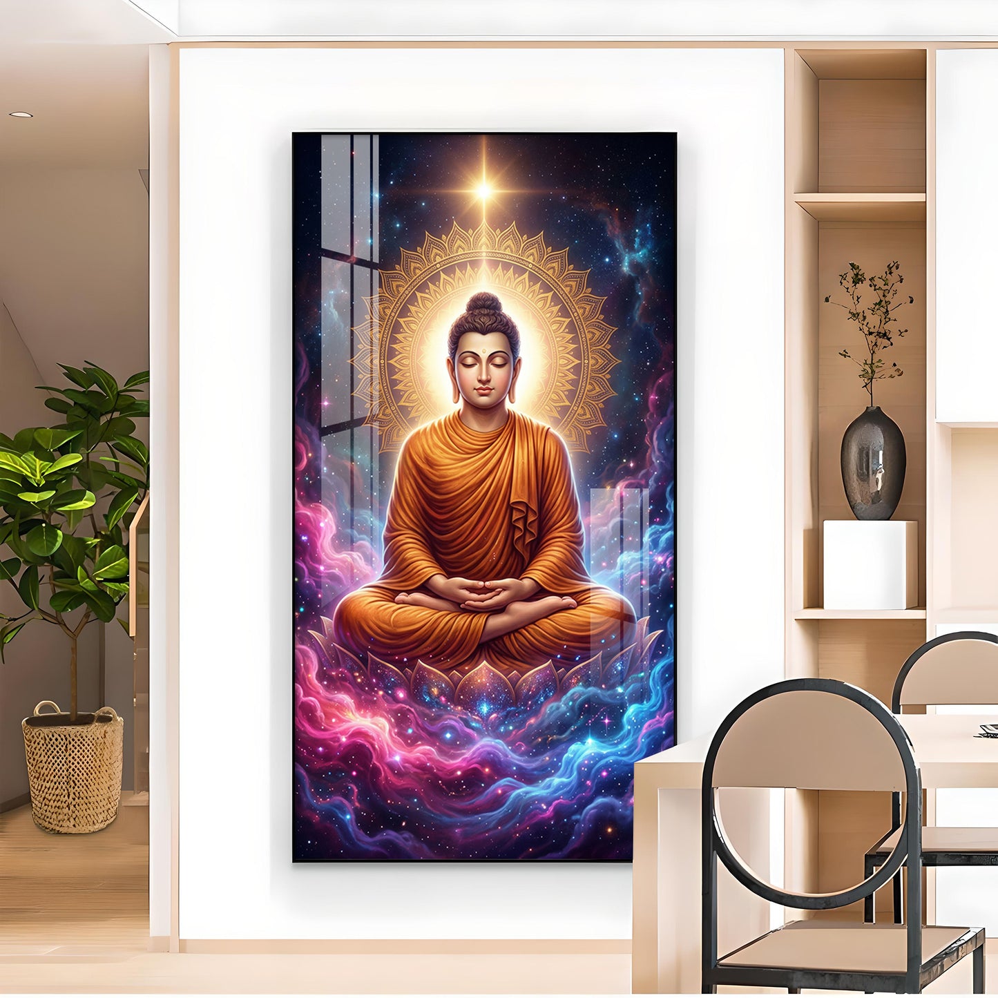 Lord Gautam Buddha Glass Finish Vertical Wall Art