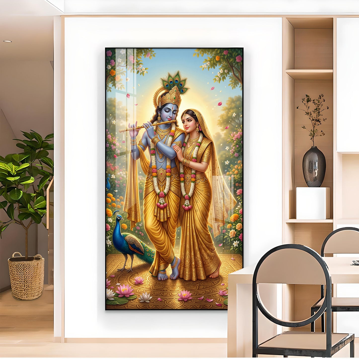 Radha Krishna Divine Love Glass Finish Vertical Wall Art