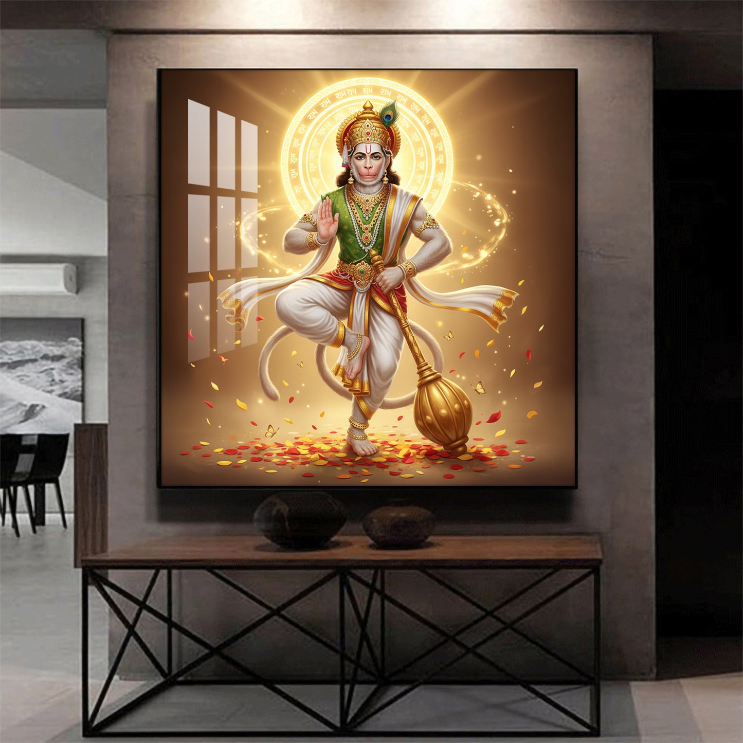 God Hanuman Ji Glass Finish Square Wall Art