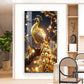 Celestial Golden Peacock Glass Finish Vertical Wall Art