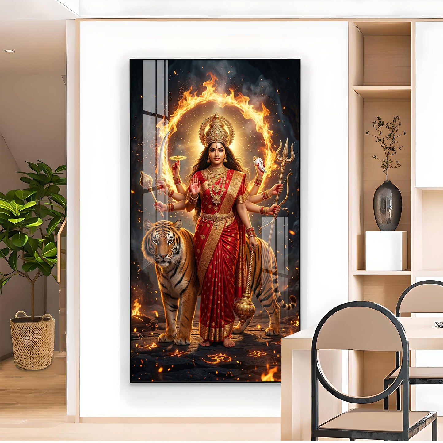 Divine Maa Durga Glass Finish Vertical Wall Art