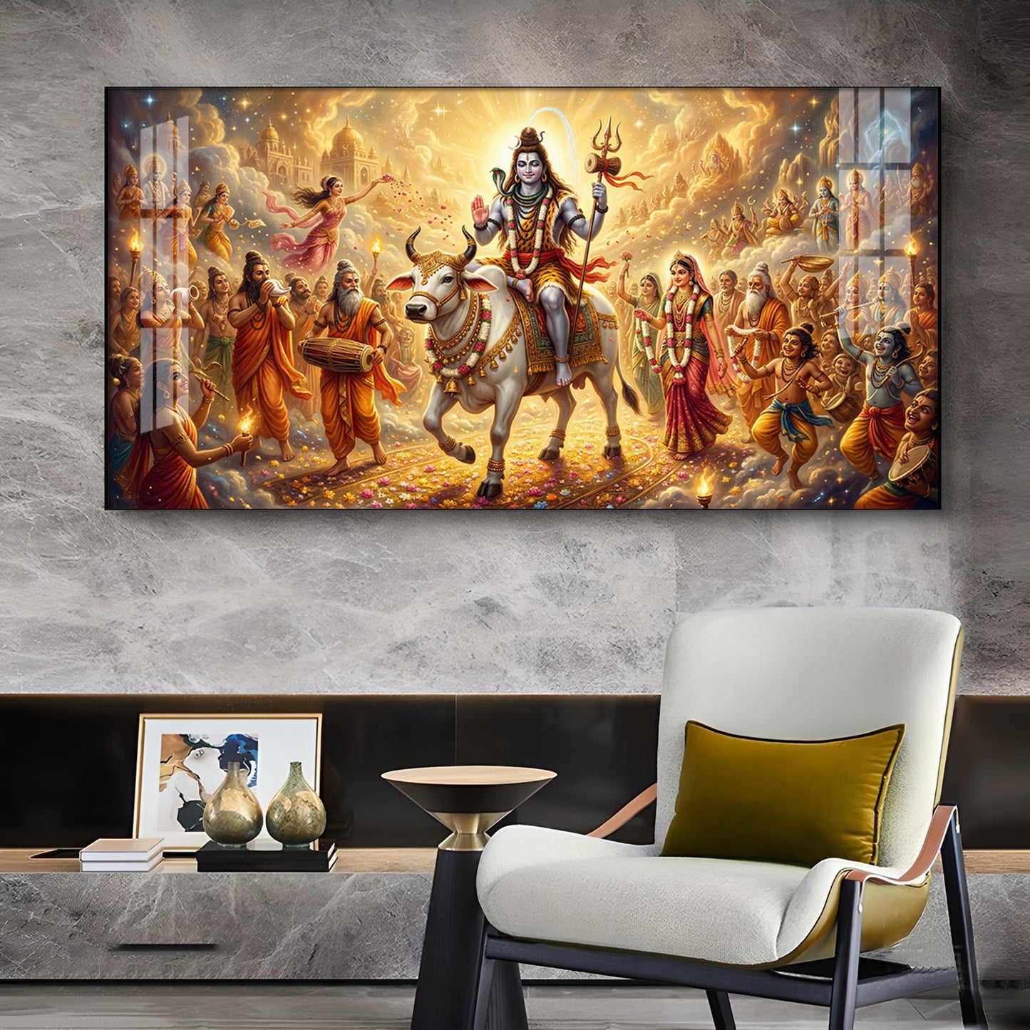 Har Har Mahadev Shambhu Glass Finish Horizontal Wall Art