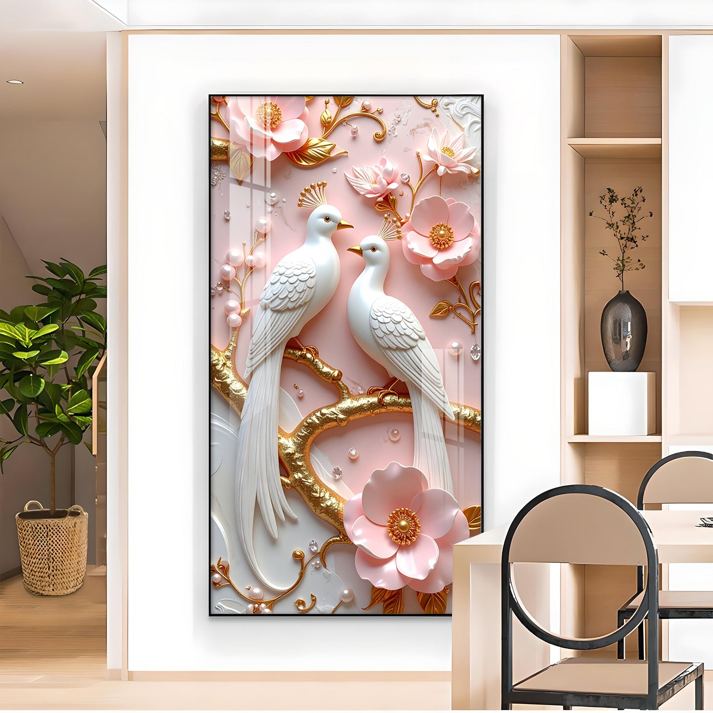Whimsical Winged Pair Glass Finish Vertical Wall Art