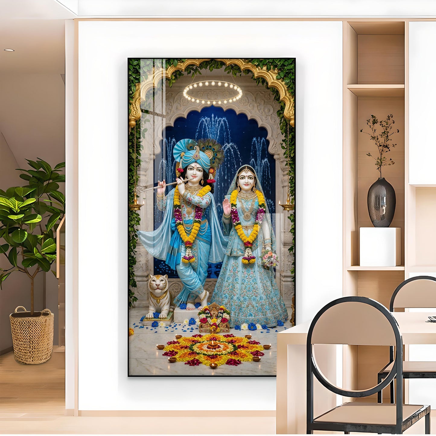 Radha & Krishna Masterpiece Glass Finish Vertical Wall Art