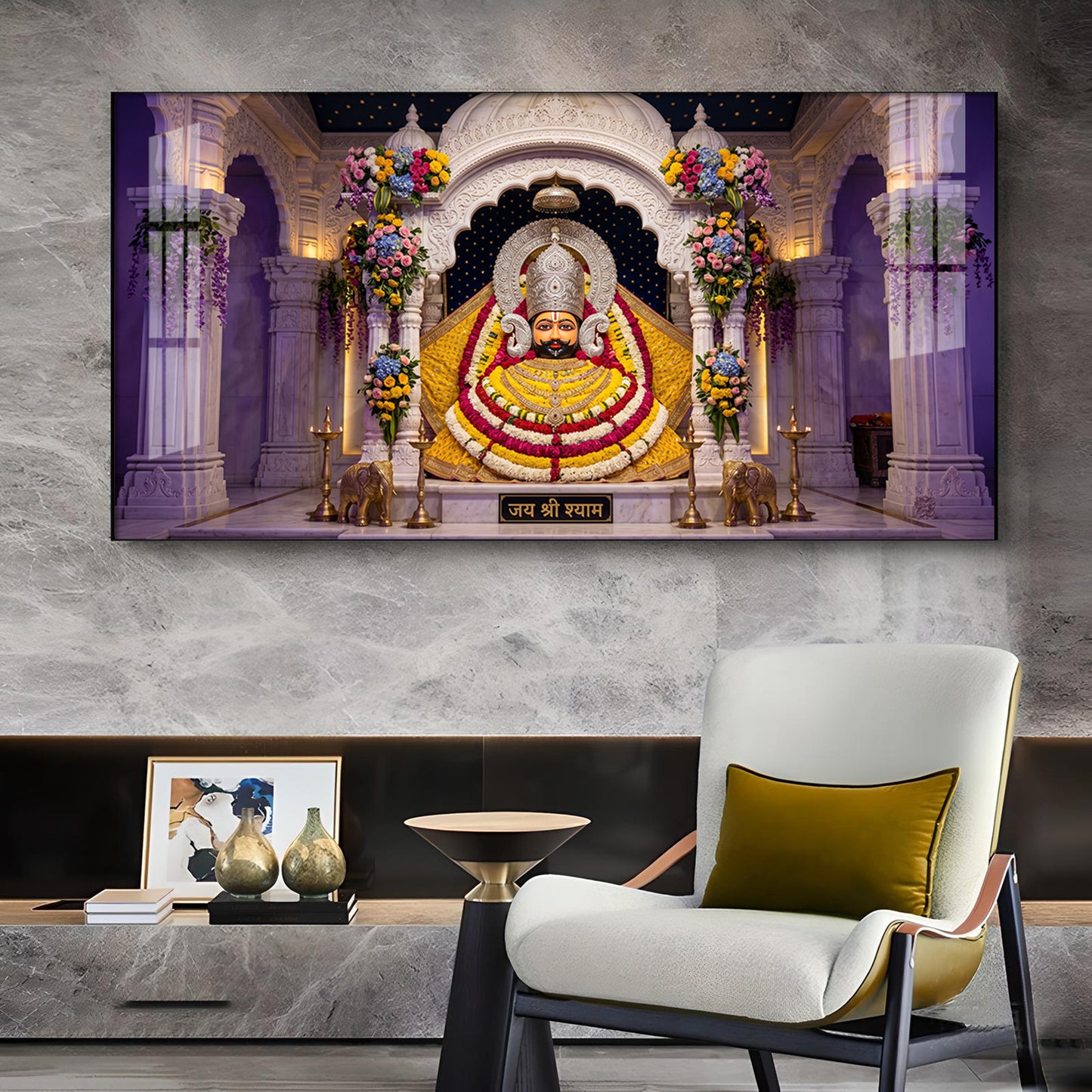 Lord Khatu Shyam ji Glass Finish Horizontal Wall Art