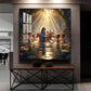 Little Krishna With Sakha Glass Finish Square Wall Art