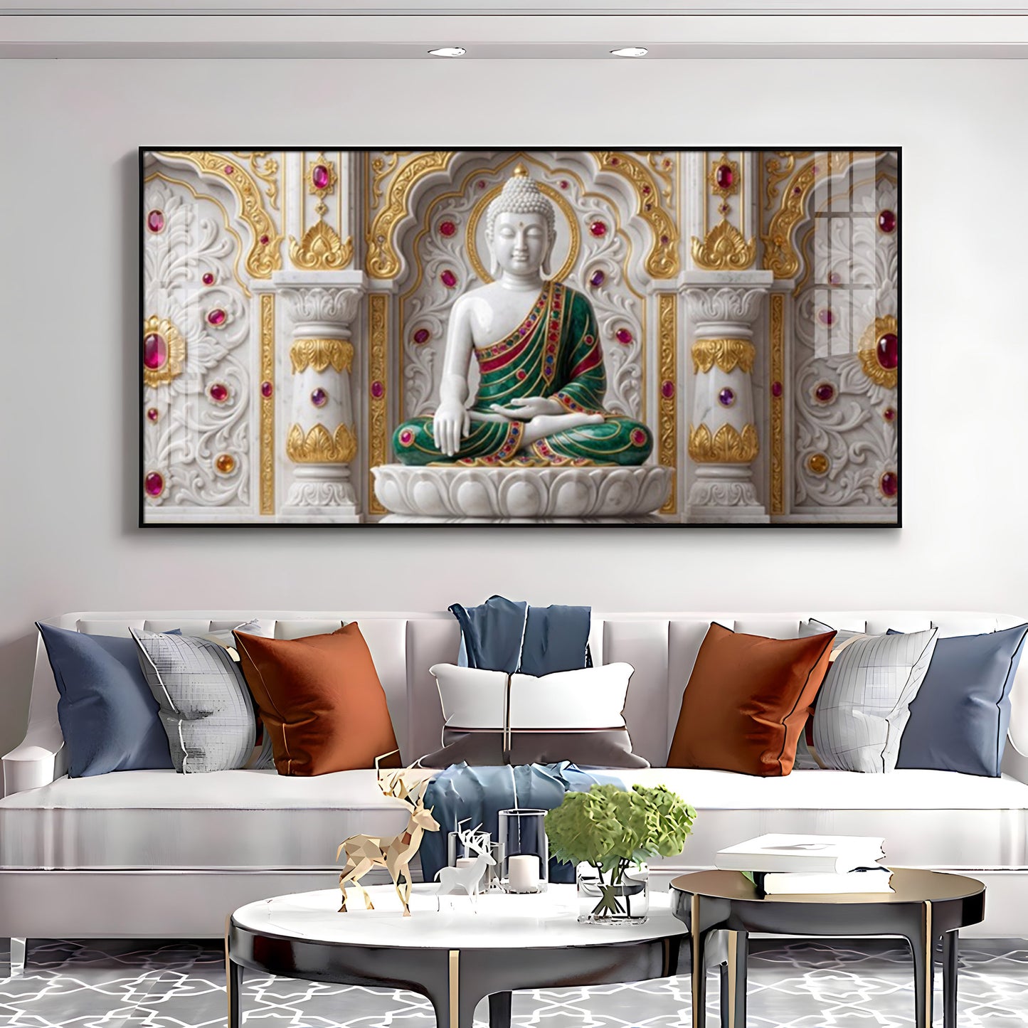 Buddha In Dhyan Mudra Glass Finish Horizontal Wall Art