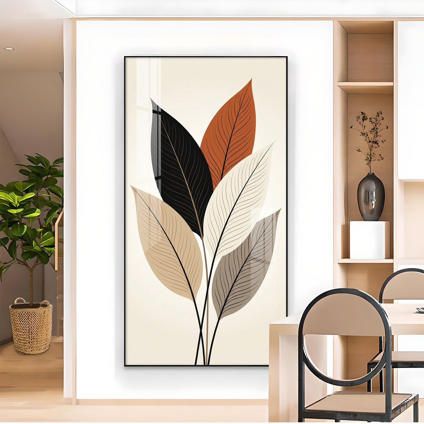 Colored Leaf Glass Finish Vertical Wall Art